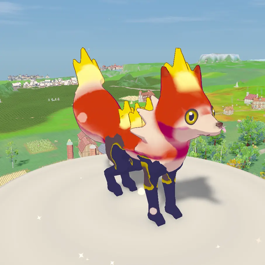 Fire fox, final stage, with a full flame crest.