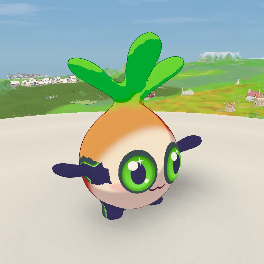An onion-shaped sprout creature with two green leaves on its head.