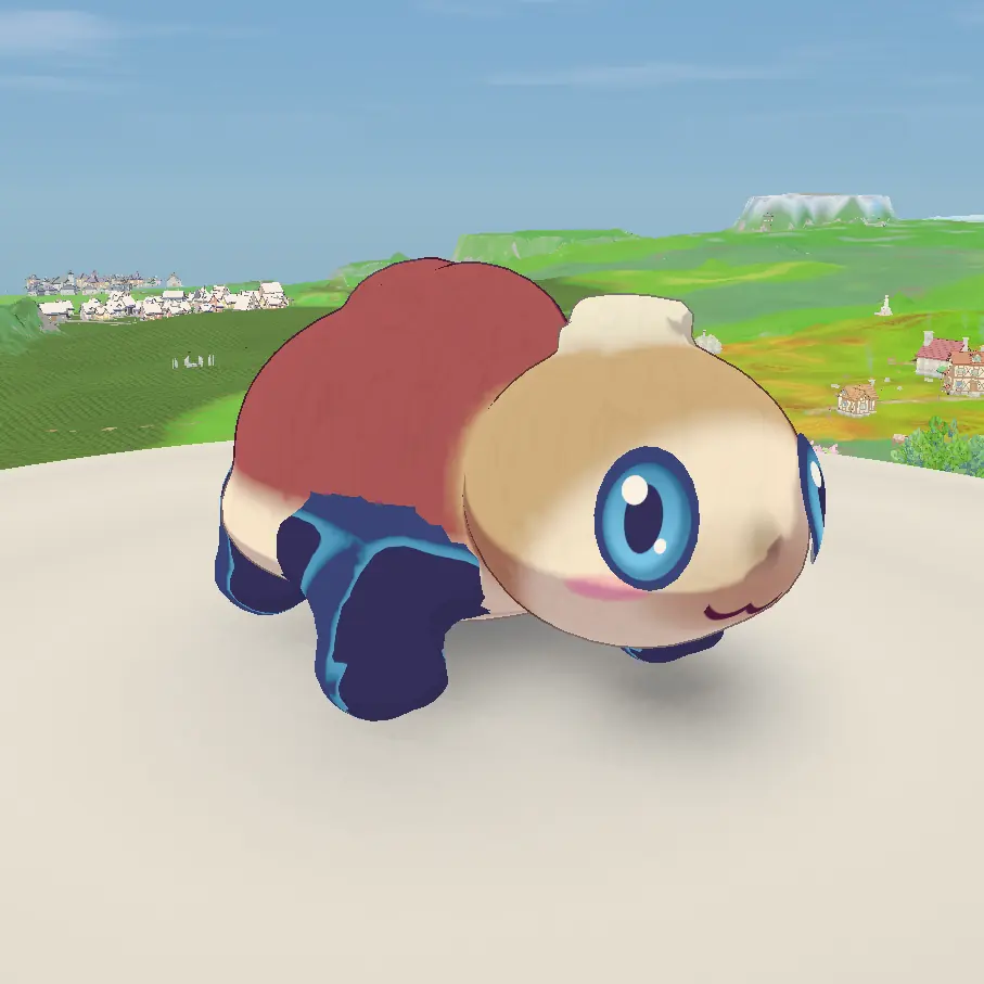 A tortoise with a round red shell and a friendly cream face.